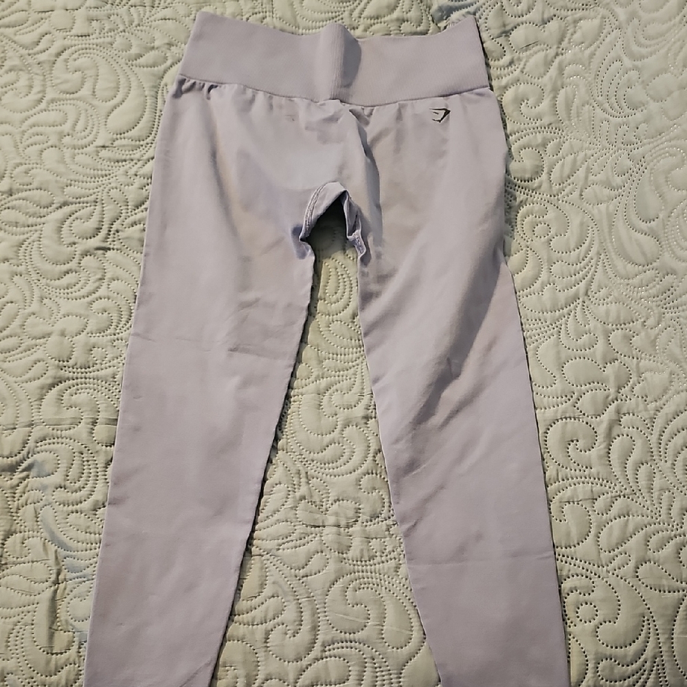 Gymshark Flex Womens Leggings Lavender High Rise Full Length Logo Back Waistband